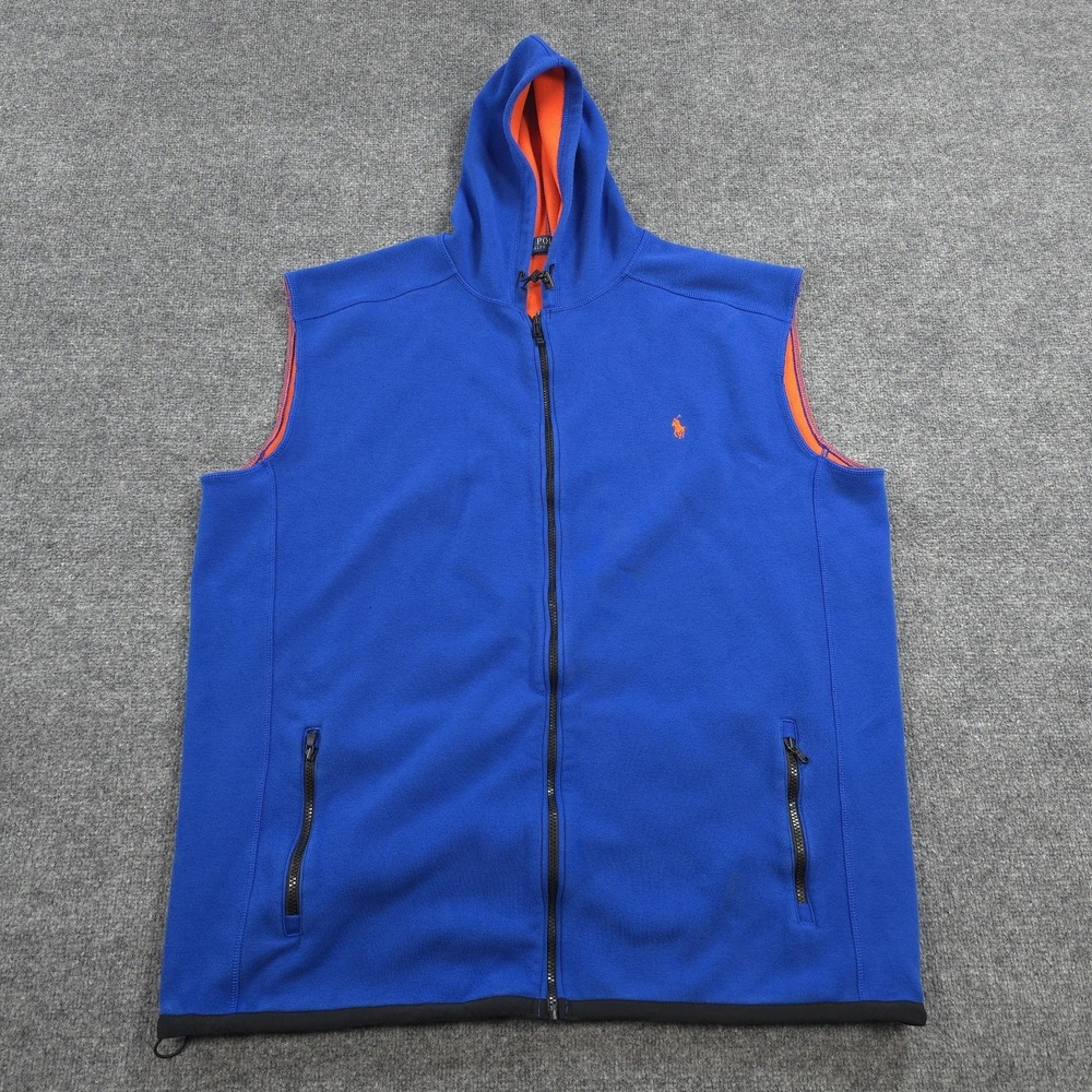 Polo Ralph Lauren Vest Mens 2XLT Blue Hooded Fleece Lined Windbreaker Outdoor